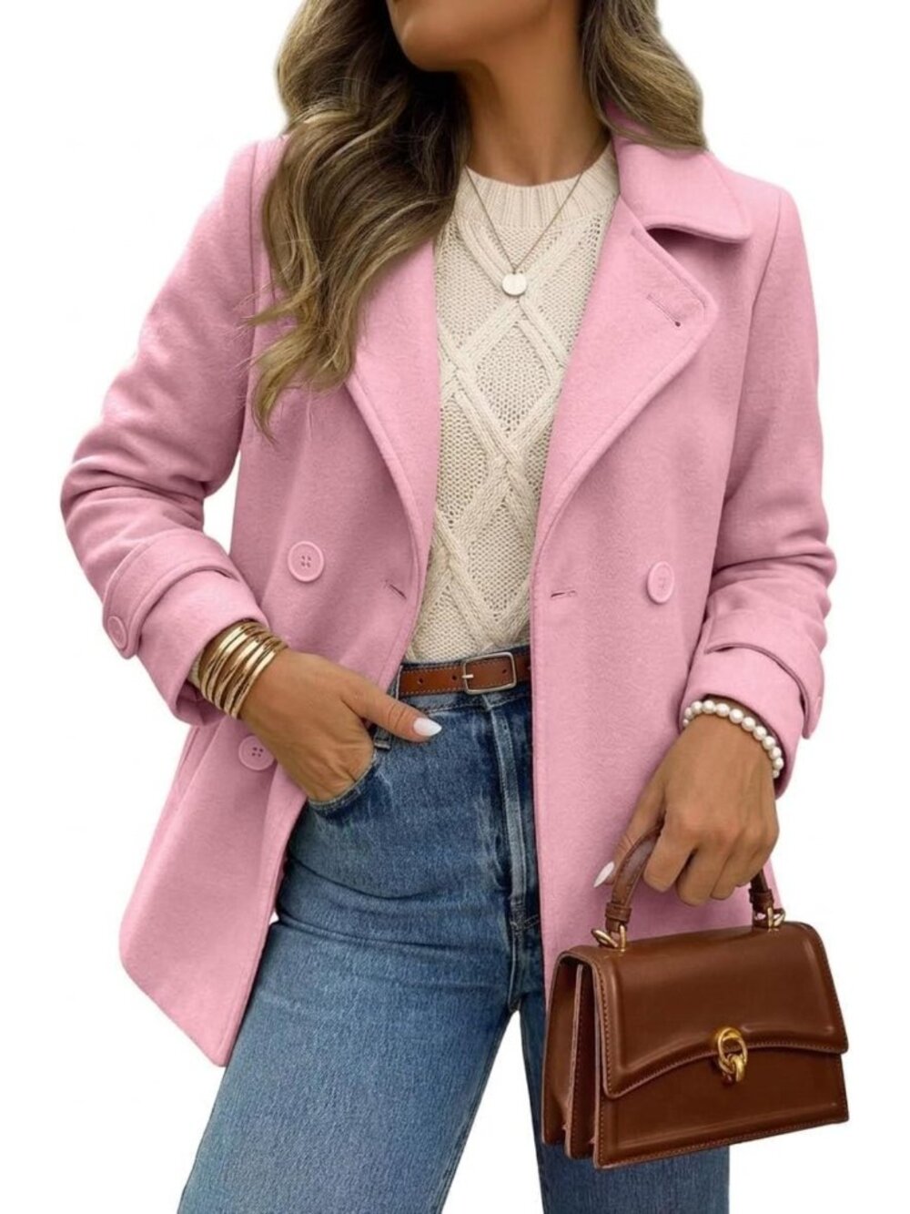 Cozy Women's Winter Wool Peacoat - Double Breasted Trench Coat for Cold Weather